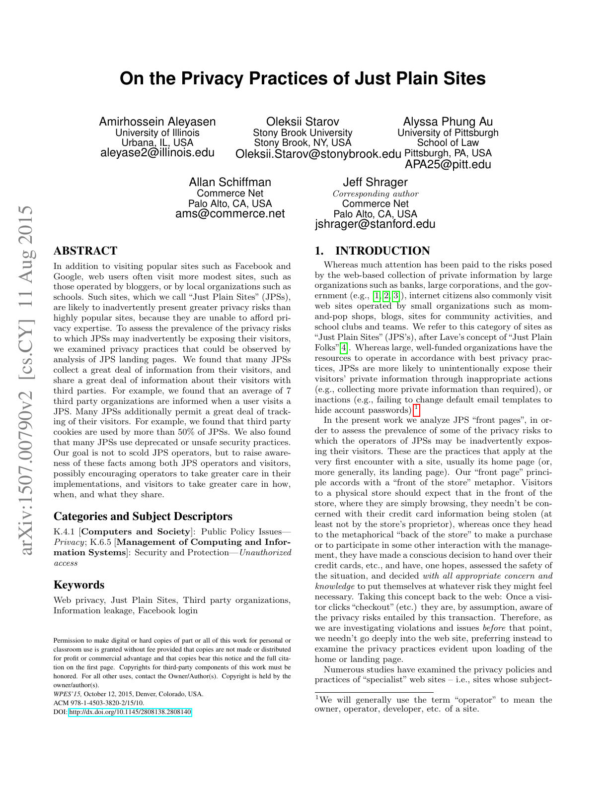 First page of On the Privacy Practices of Just Plain Sites
